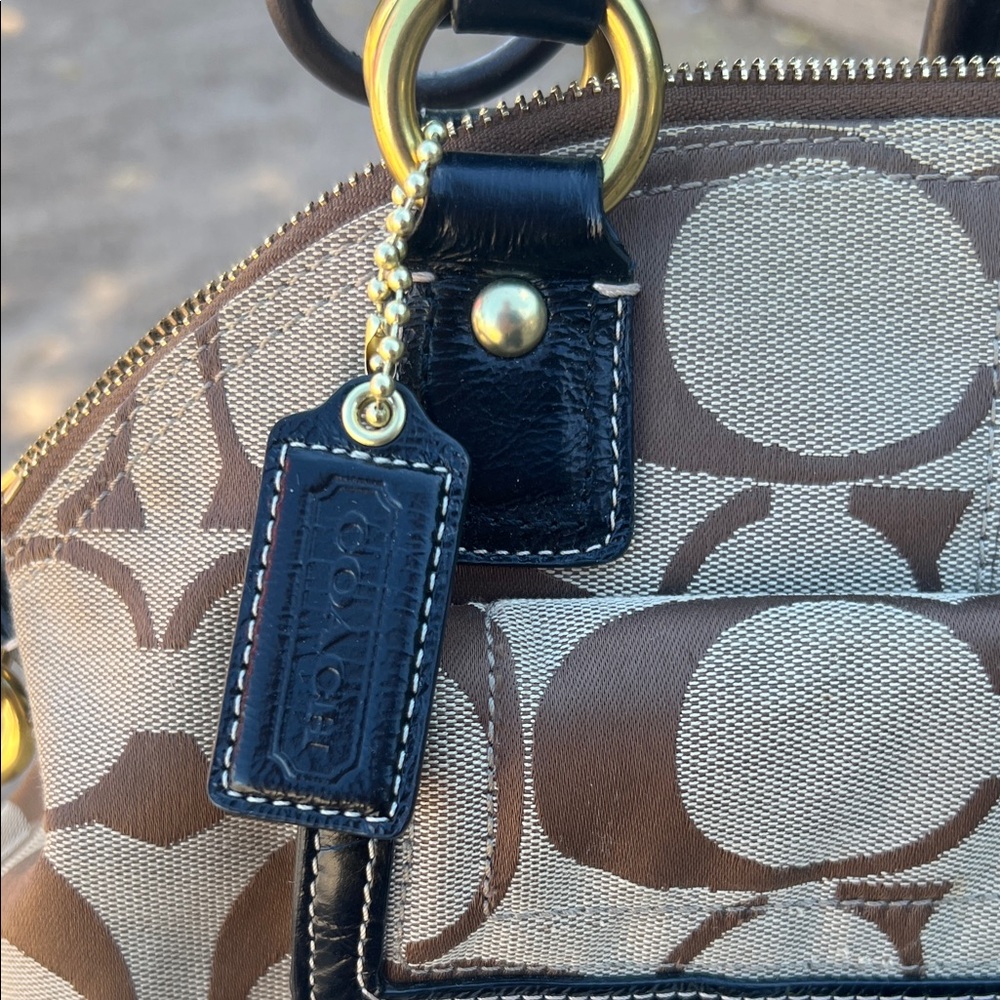 Coach Beige and Dark Brown Signature Canvas Satchel with Gold Hardware - Picture 5 of 7